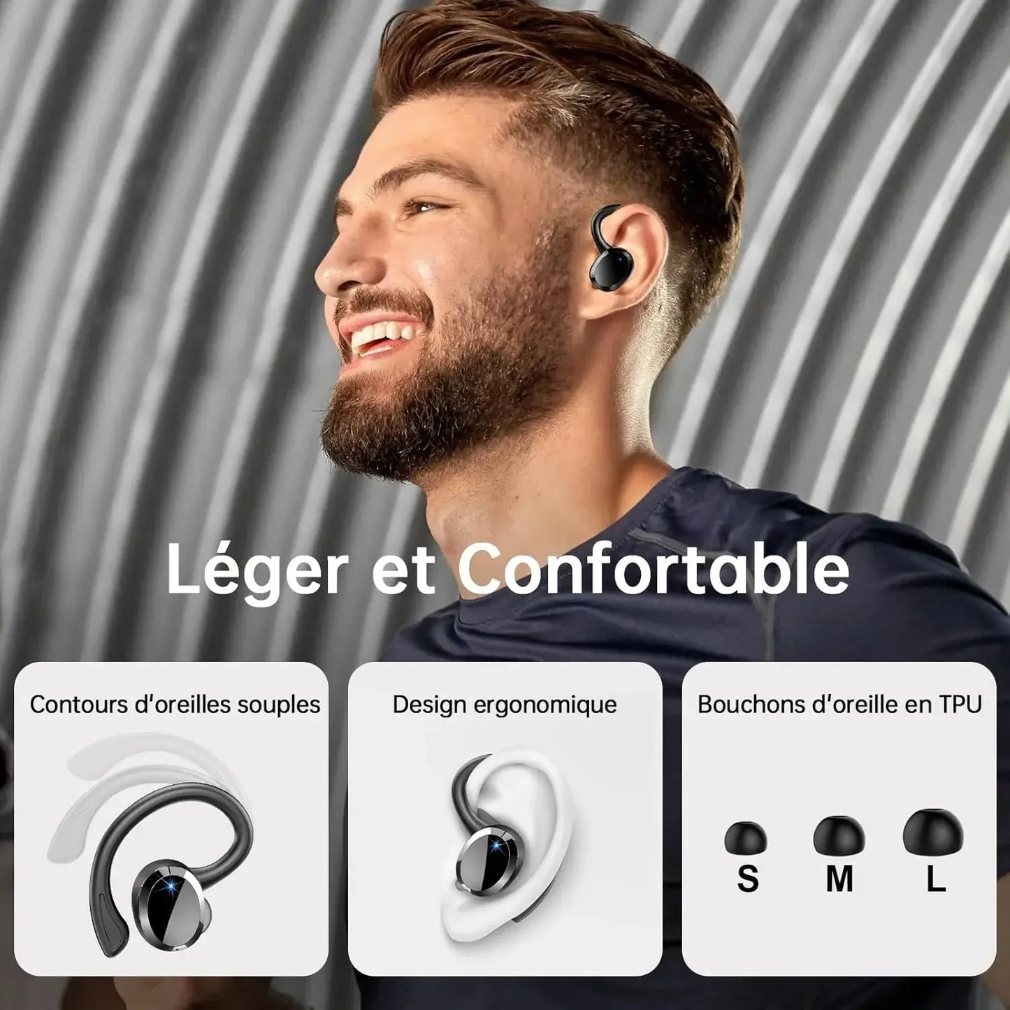 Homme portant les Écouteurs Drsaec Bluetooth