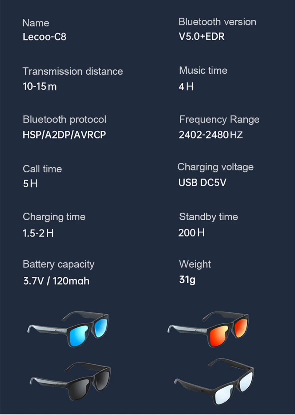 Lunette bluetooth Lenovo C8 - BLEMCO.FR