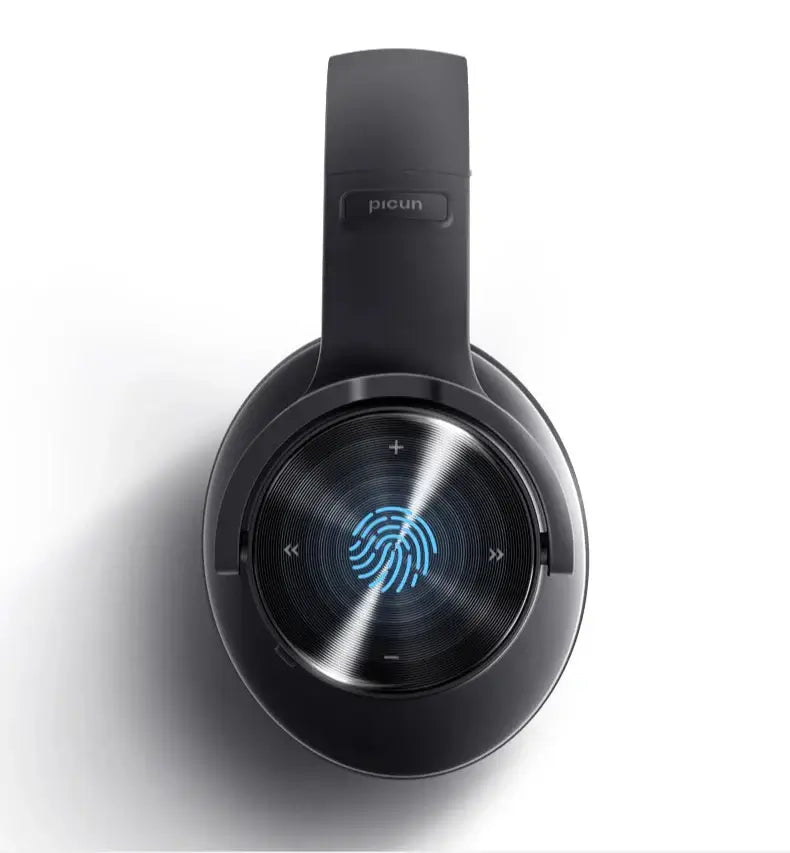 Casque Bluetooth Picun B8 vu de dessus, avec commandes tactiles et design moderne, offrant 120 heures d'autonomie.