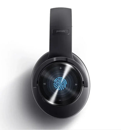 Casque Bluetooth Picun B8 vu de dessus, avec commandes tactiles et design moderne, offrant 120 heures d'autonomie.
