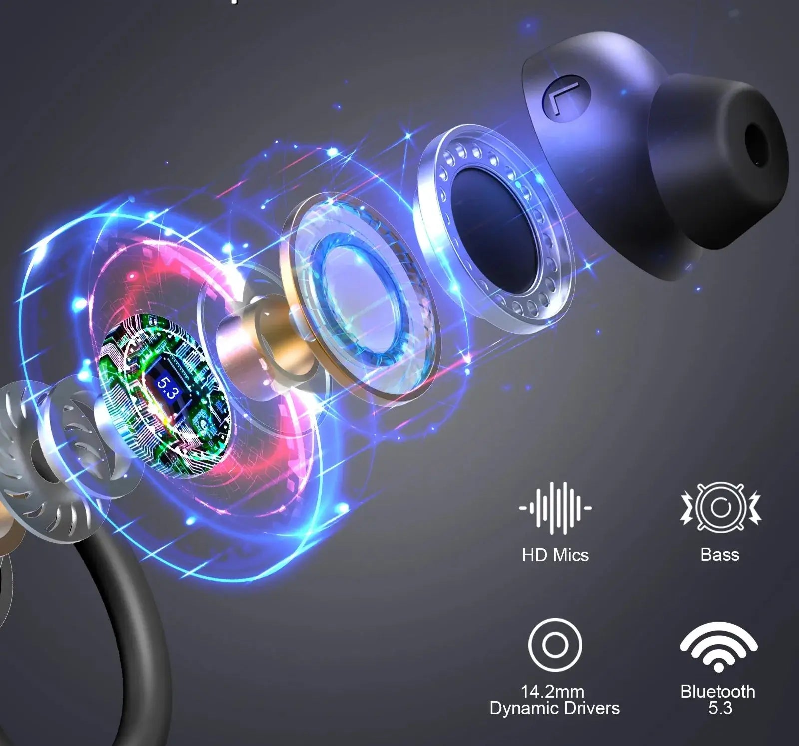 Vue détaillé de l'intérieur des Écouteurs Drsaec Bluetooth