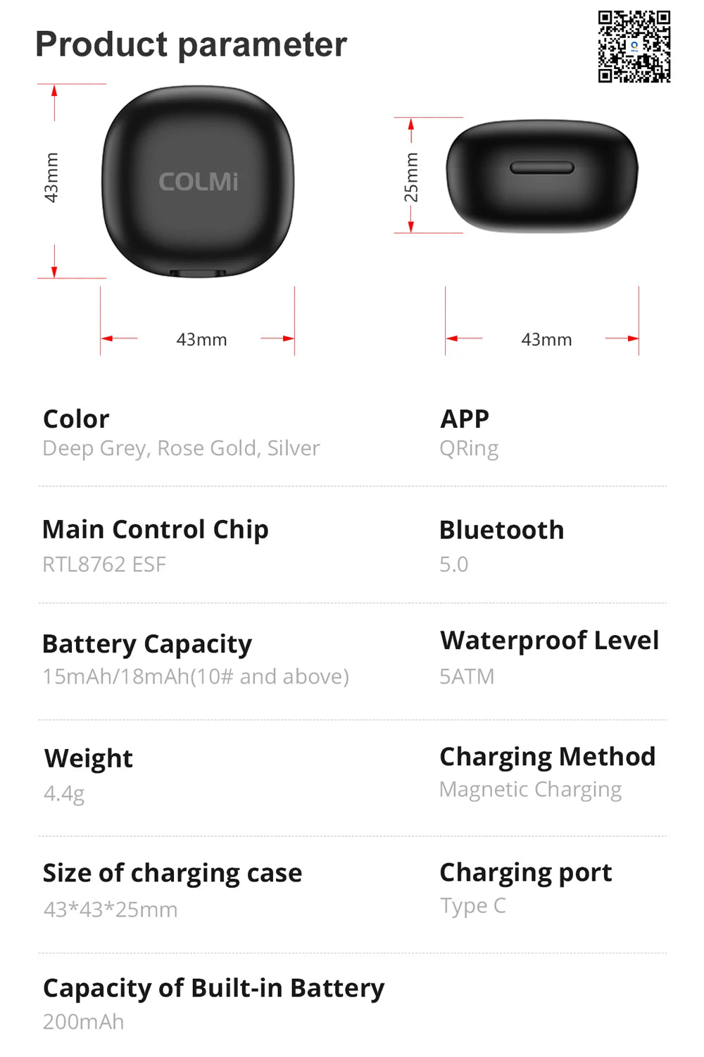 Taille du boitier de chargement de la Bague Connectée COLMI R10
