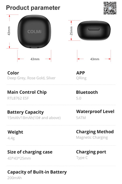 Taille du boitier de chargement de la Bague Connectée COLMI R10