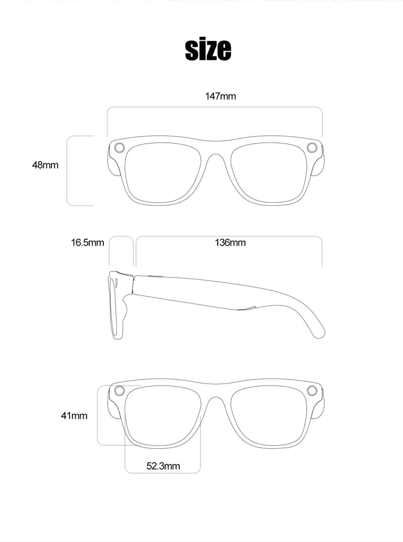 dimensions des Lunettes Intelligentes BMAD