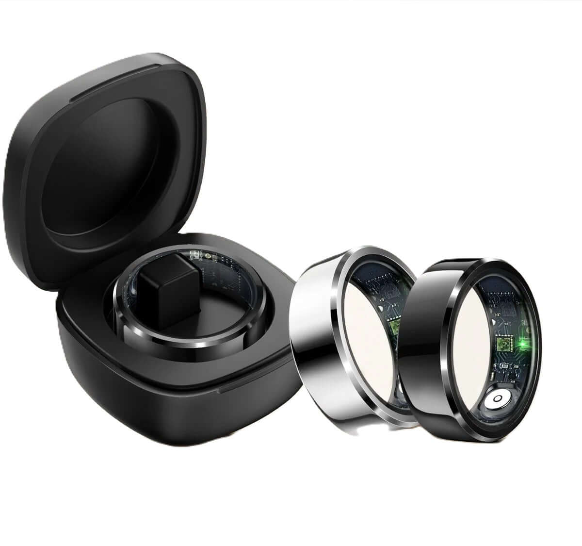 Vue de la Bague Connectée R6 Pro 2025 avec son boitier de chargement