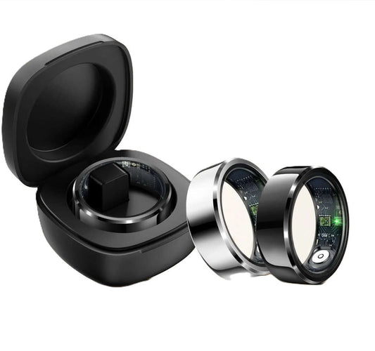 Vue de la Bague Connectée R6 Pro 2025 avec son boitier de chargement