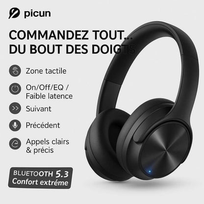 Casque bluetooth Picun B8 avec commandes tactiles et Bluetooth 5.3 pour un confort extrême.