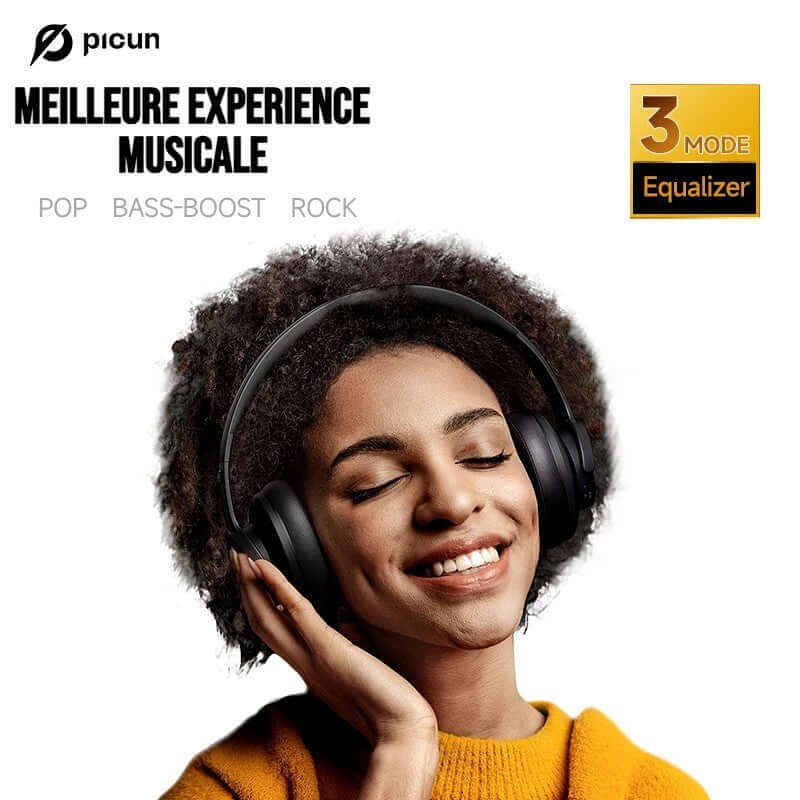 Femme écoutant de la musique avec le casque bluetooth Picun B8
