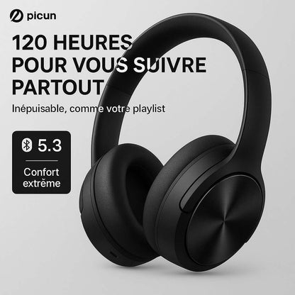 Casque bluetooth Picun B8 avec 120 heures d'autonomie, confort extrême et technologie Bluetooth 5.3.